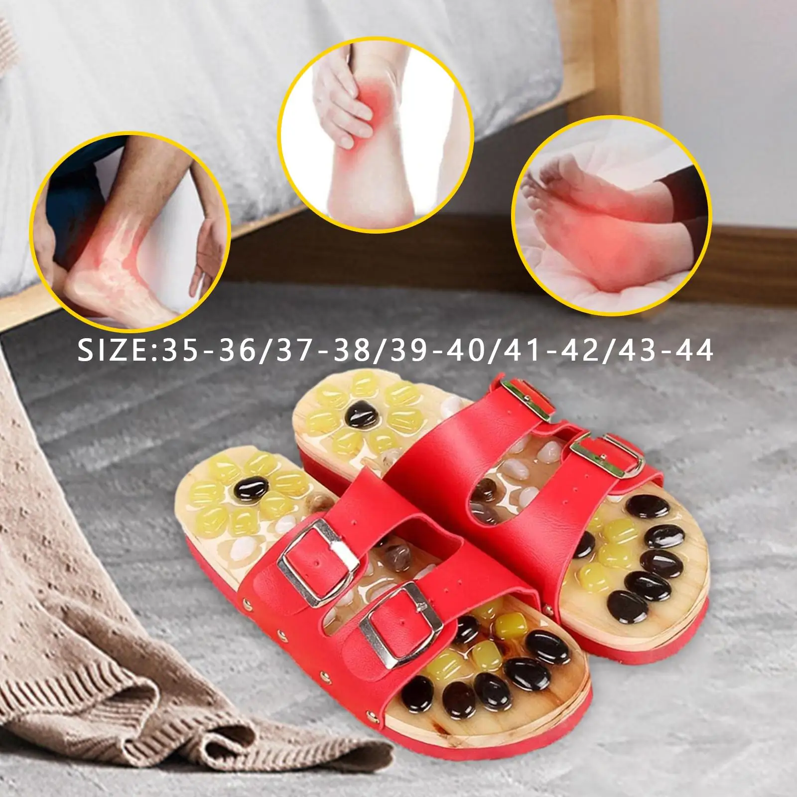 

Acupressure Massage Slippers Sandals Comfortable Gifts Red Indoor Outdoor for Adults Elderly Adjustable Massaging Shoes