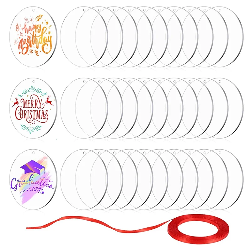 30Pc Acrylic Blanks 3.5 Inch,Clear Circle Acrylic Sheet with Hole,Round Acrylic Blanks Disc,Christmas Birthday DIY Gifts