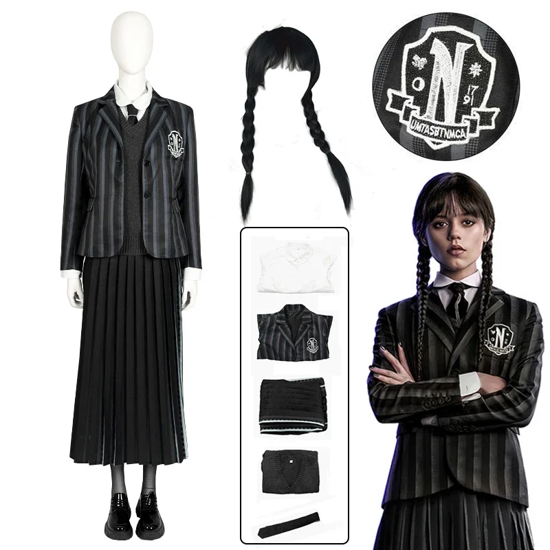 Wednesday Cosplay School Uniform Costumes Nevermore College School Uniforms Wig Suit Halloween Party Women Girl Clothes