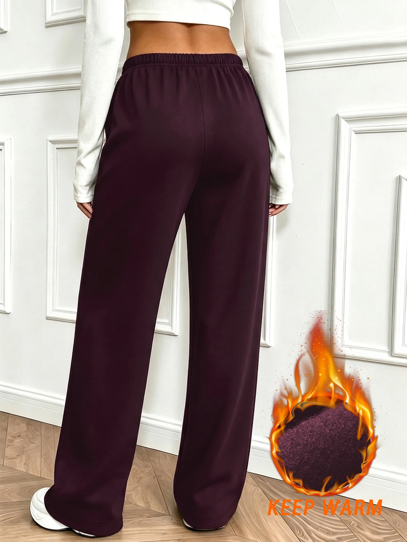 Weite Hosen für Damen mit Kordelzug, Superweiche Lässige Gerade Hosen für den Alltag – Detail 3