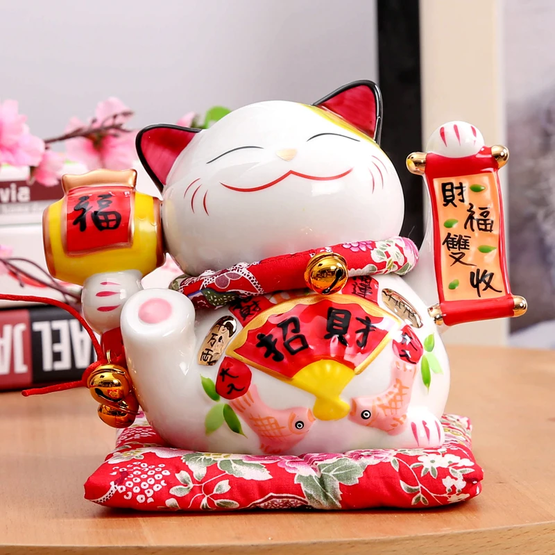 

7 inch Ceramic Lucky Cat Money Box Fortune Cat Porcelain Statue Piggy Bank