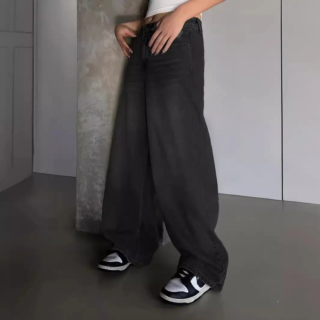 Calças de brim femininas calças jeans perna larga calça longa casual solta cintura alta streetwear elegante maxi calças retas jeans de cintura alta