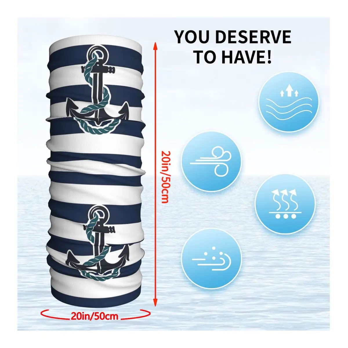 Blue Nautical Stripes Naval Anchor Poster Headband Neck Warmer Men Ski Running Tube Scarf Medical Nurse Face Bandana Gaiter