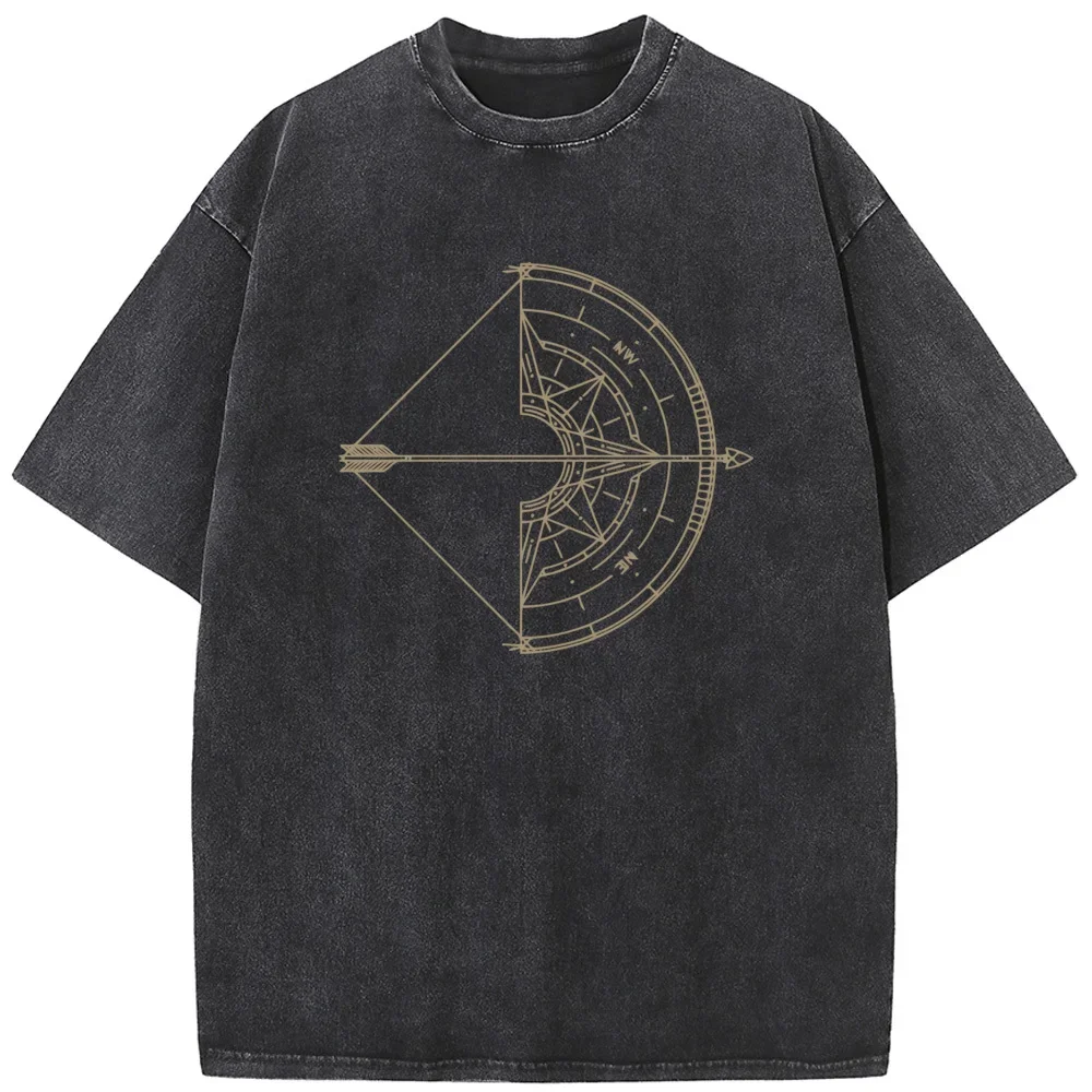 

230g Shooter Men's Short-Sleeved T-shirt Summer Washed T-Shirt O-Neck Cotton Bleached T-shirt Vintage Summer Bleach T shirt