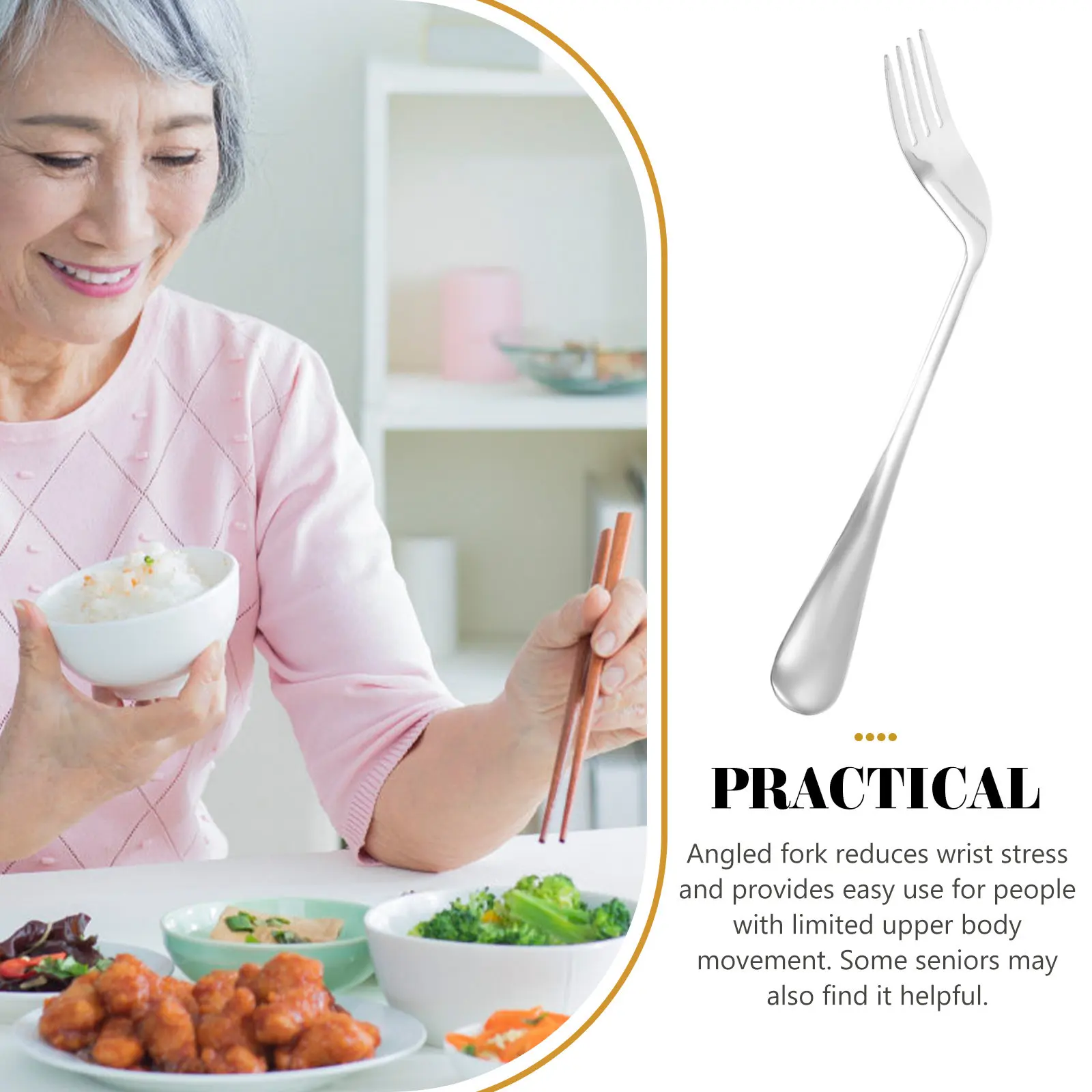 

Right-Hand Angled Eating Fork Stainless Steel Lightweight Ergonomic Feeding Assist Tableware for Elderly Arthritis Disabled