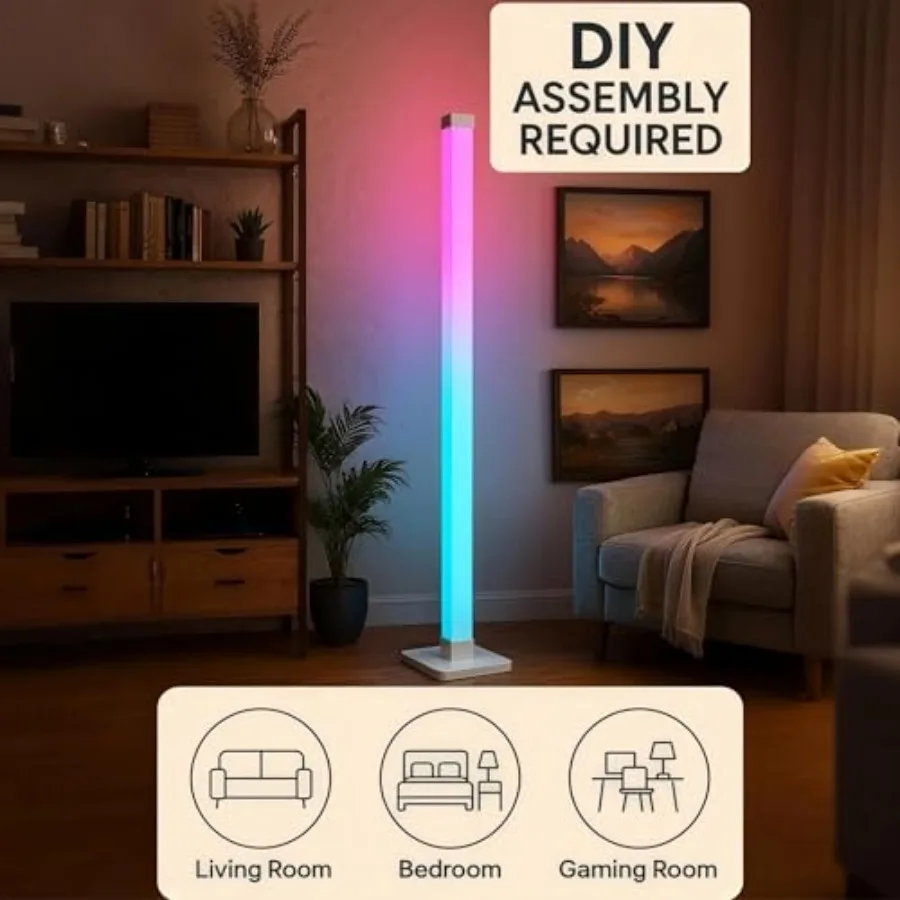 ICRGB Corner Floor Lamp, DIY Floor Lamp with Music Sync and 16 Million Colors, Color Changing Standing Floor LED Lights for Bed