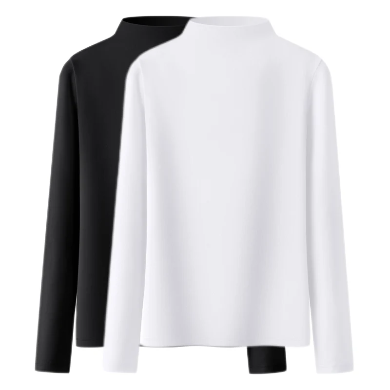 

2pc/Lot Women Spring Autumn T-shirt Turtleneck Black White Lady Tops Long Sleeve Cotton Women's Clothings Basic Female Shirts