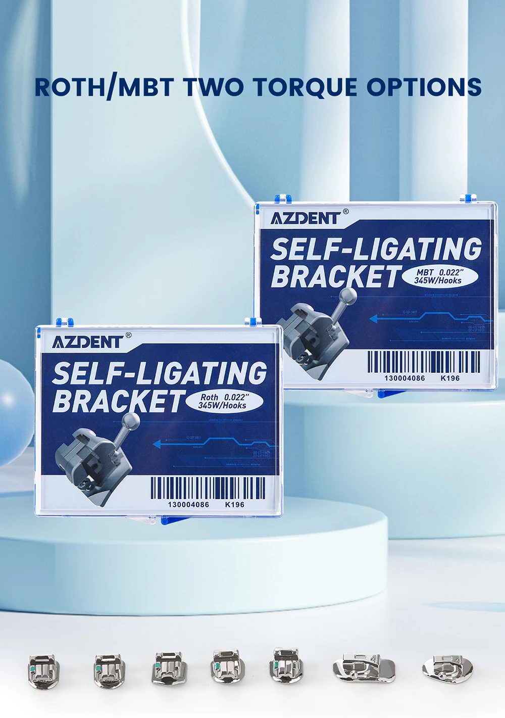 28 Stück/Box AZDENT Zahnspangen Metallische Selbstligierende Brackets Roth/MBT 345 Bewegliche Haken Bukkalröhrchen & Werkzeug für die Zahnmedizin – Detail 1