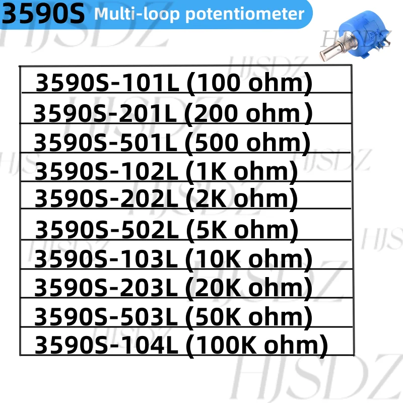 1pcs 3590S Precision Potentiometer 1K 2K 5K 10K 20K 50K 100K ohm Adjustable Resistor 3590 102 103 502 103 203 503 104