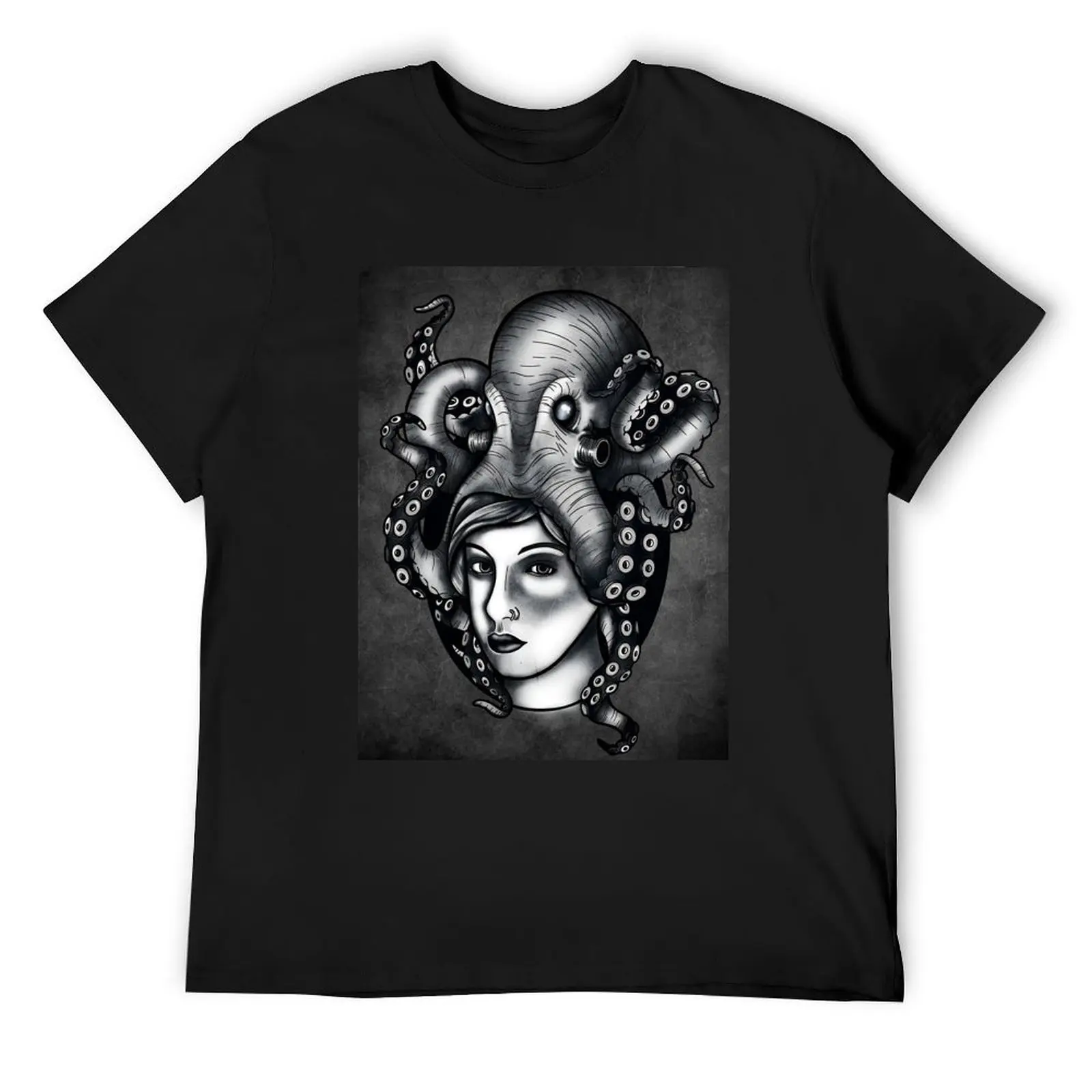 Octapus black and white T-Shirt Blouse shirts graphic shirts graphic tee men