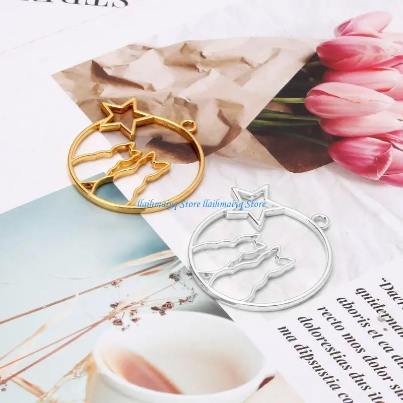 573B 5 Pieces Open Bezel Setting Moon for Cat UV Resin Blank Frame Pendant with Loop for DIY Arts Crafts Jewelry Makin