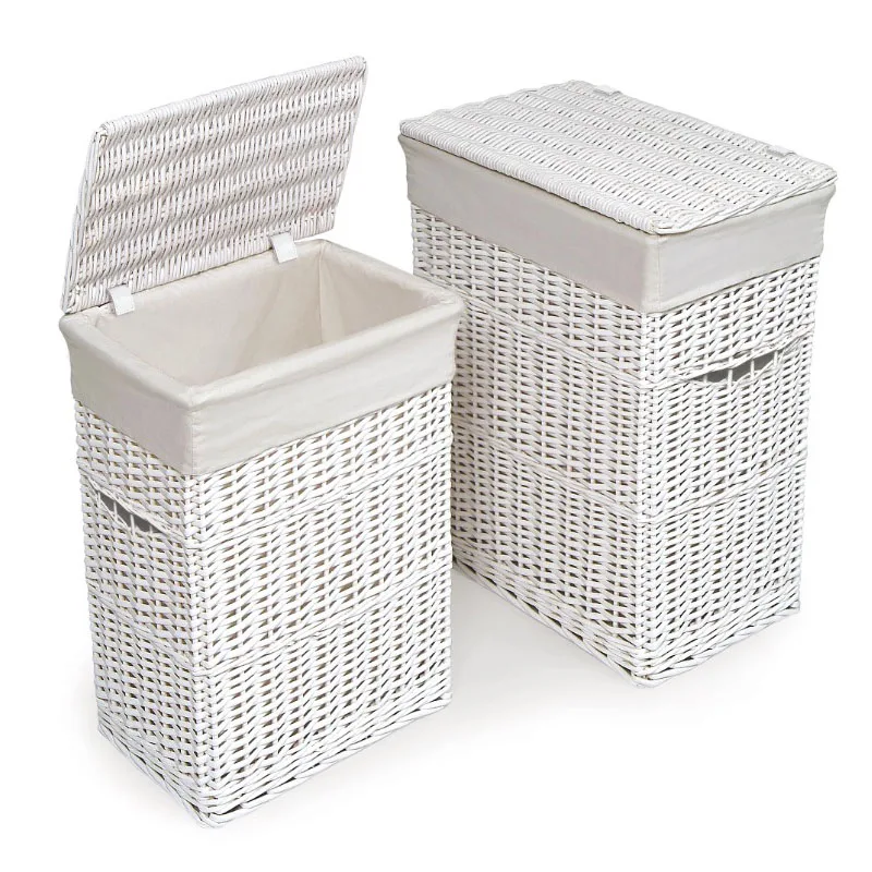 

Wicker Two Hamper Set with Liners - White 2-piece set baby laundry basket storage baskets laundry basket