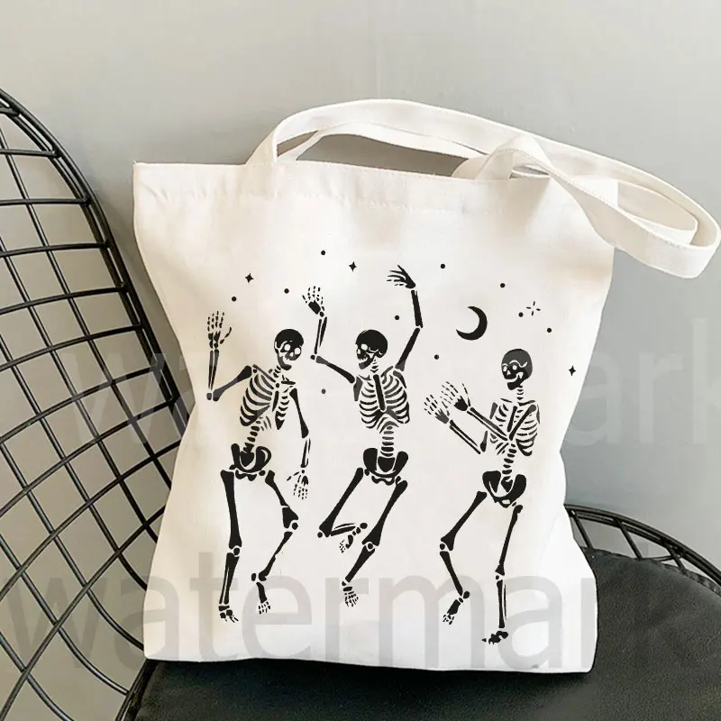 Skeletons Happy Halloween Totes Shopper Shopping Bag Halloween Party Dancing Skeleton Canvas Tote Bag Halloween Gift Bag Ideal