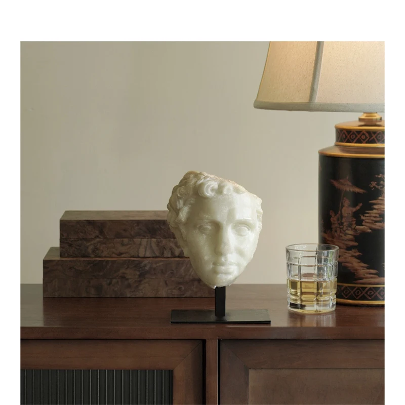 Desktop Resin Craft Ornaments Ancient Greek Head Imitation Jade Classical Art David Figure With Metal Stand Sculpture Decoration
