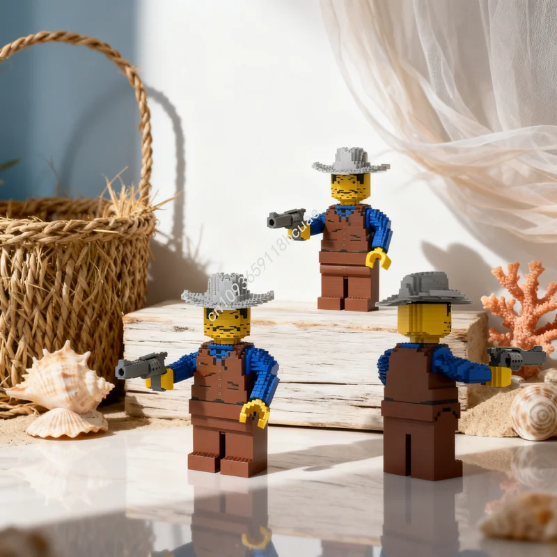

1858pcs MOC Maxi Figure Cowboy Revolver Western Model Building Toy Blocks Architecture DIY Christmas Gifts Creative Education