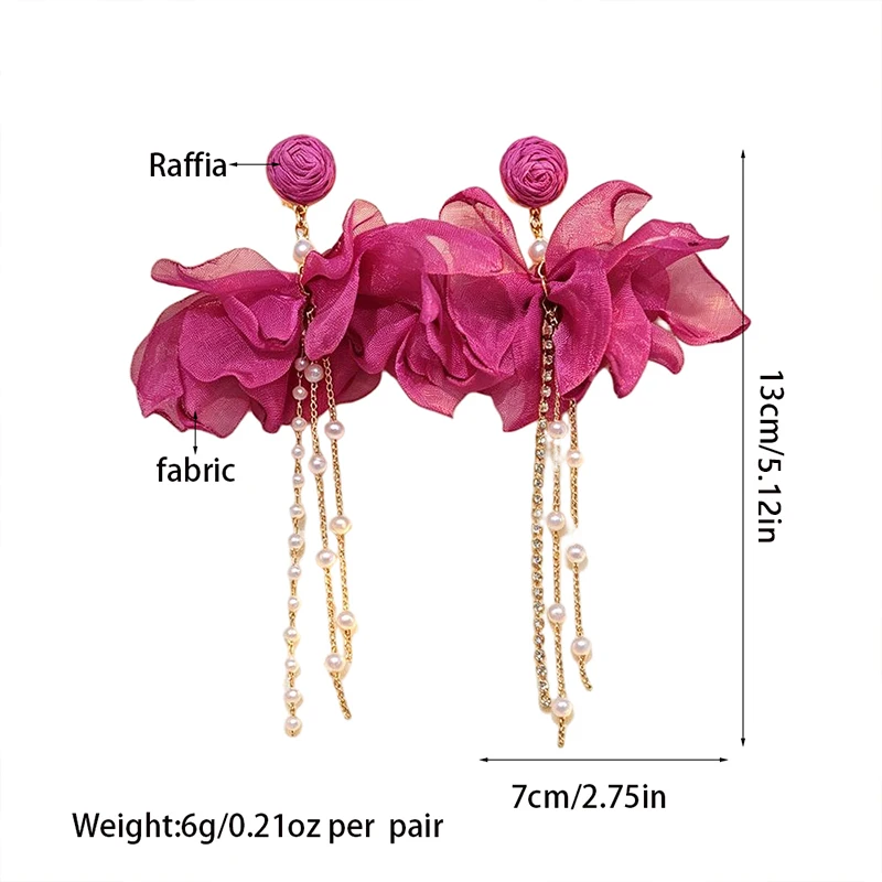 Romantische Imitationsperlen-Rosen-Quasten-Ohrclips für Damen, Einfache Stilvolle Vielseitige Blumen-Ohrclips, Sommer-Urlaubsschmuck – Detail 1