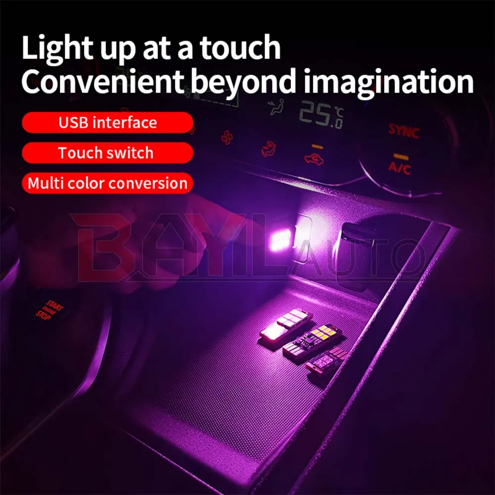 RGB 1/2/4Pcs Portable Mini Car Atmosphere Light 5730 USB 6 LED Light 5V Touch Sensor Dimmable Night Lamp for Car interior Lamp