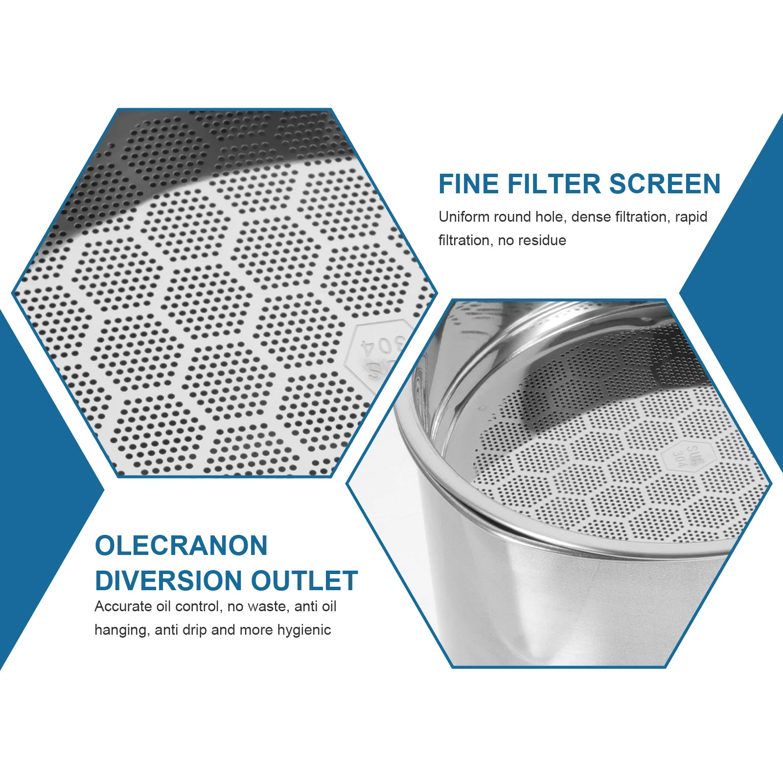 

Stainless Steel Can With Filter Strainer Pot For Kitchen Grease Container Reusable Oil Storage Oil Pouring Spout Anti-Slip