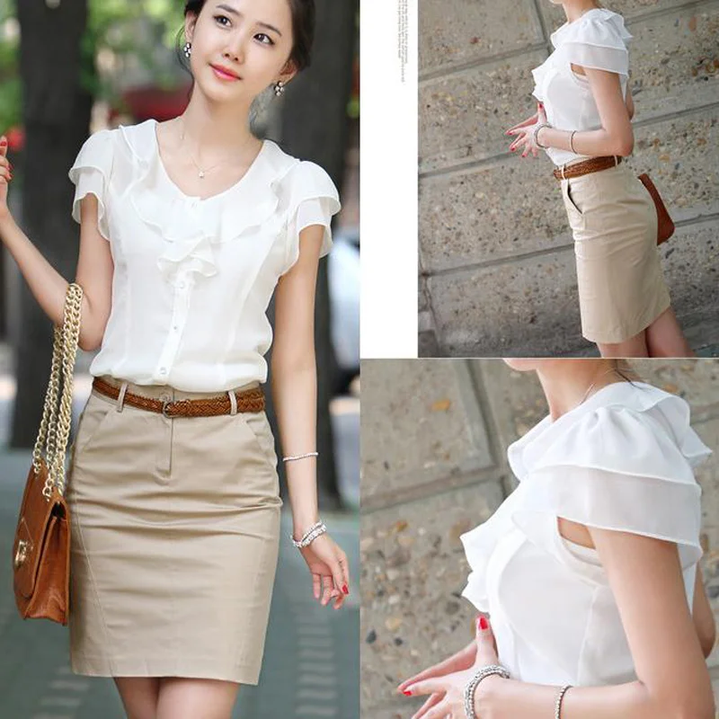 Summer Short Sleeve Women's Ruffles Top Shirt Size S-5xl Vintage Clothes for Women Tops Shirts Blouses