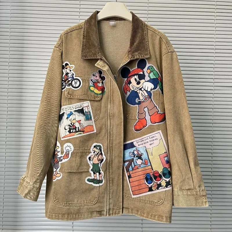 

Women's Oversized Disney Classic Characters Corduroy Jacket Mickey & Donald Duck Patchwork Graphic Coat | Retro Casual Outerwear