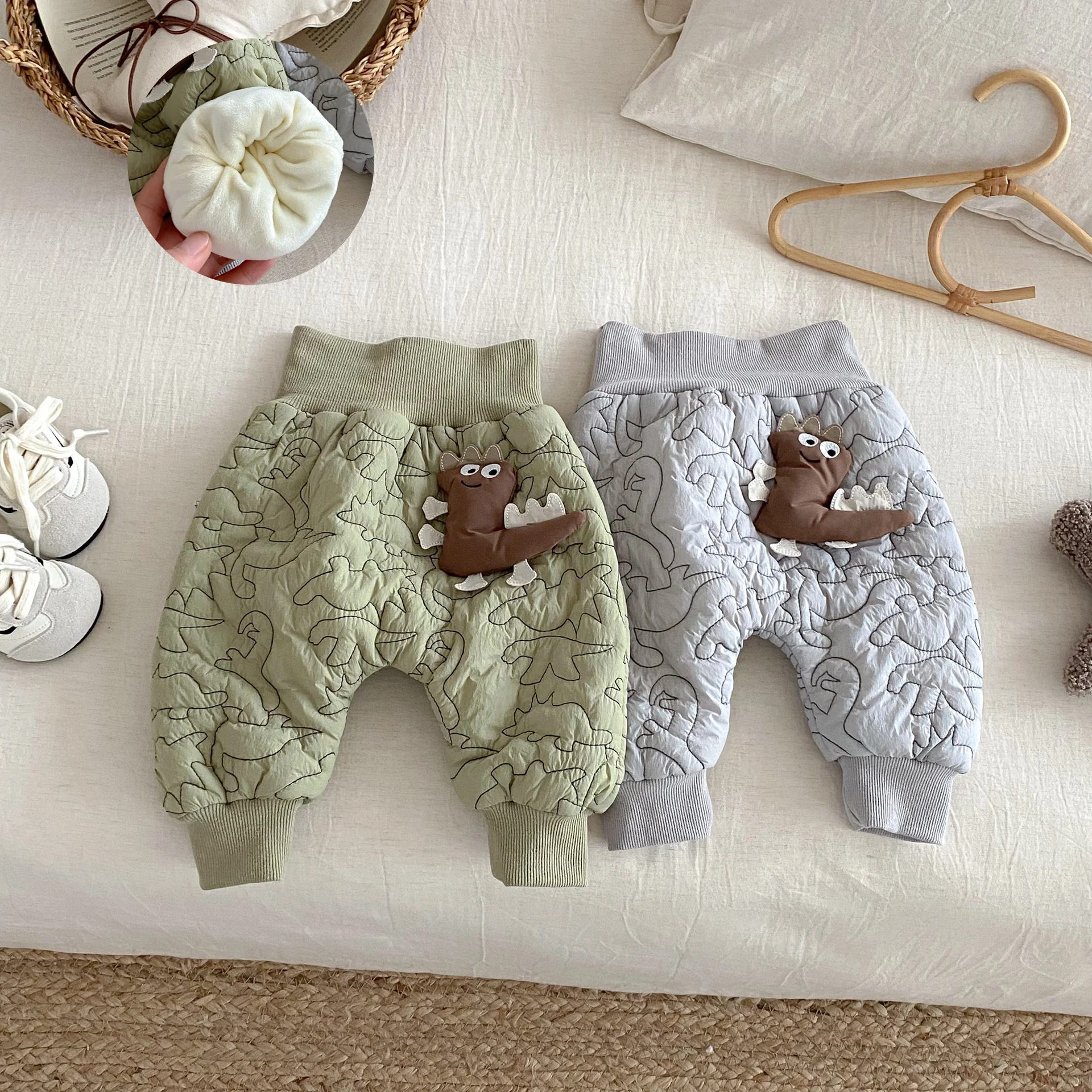 

Kids Girls Boys Dinosaur Padded Pants 0-4Y Fleece Lined High Waist Baby Butt Trousers Cute Cartoon Warm Winter Clothes Bottoms