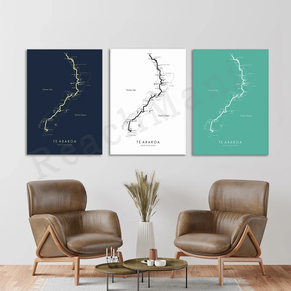 | Poster Te Araroa Te Araroa Route Map, Hiking New Zealand Relive Your Adventures | Wall Hiking Route Map Art Poster