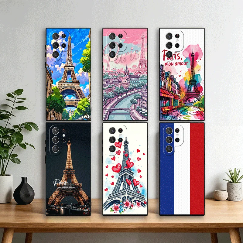 France Eiffel Tower Paris Phone Case Cover for Samsung Galaxy S22 S23 Plus S24 FE S25 Edge S26 Ultra S20 S21 + Black Soft Shell