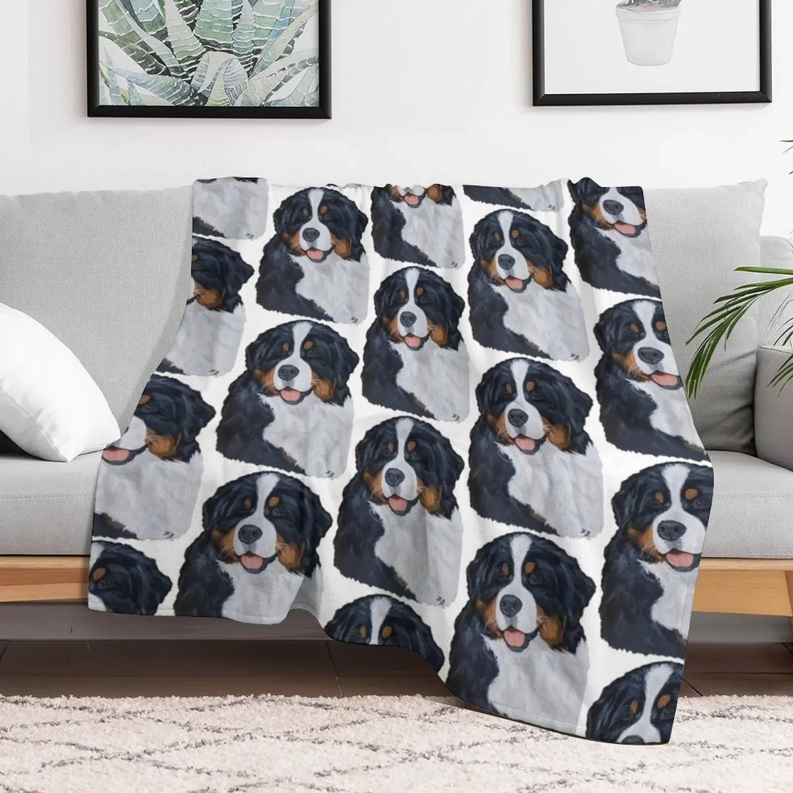 Lavish Bernese Mountain Dog Portrait Throw Blanket Stylish Decor Blanket Gift for Friends Roommate