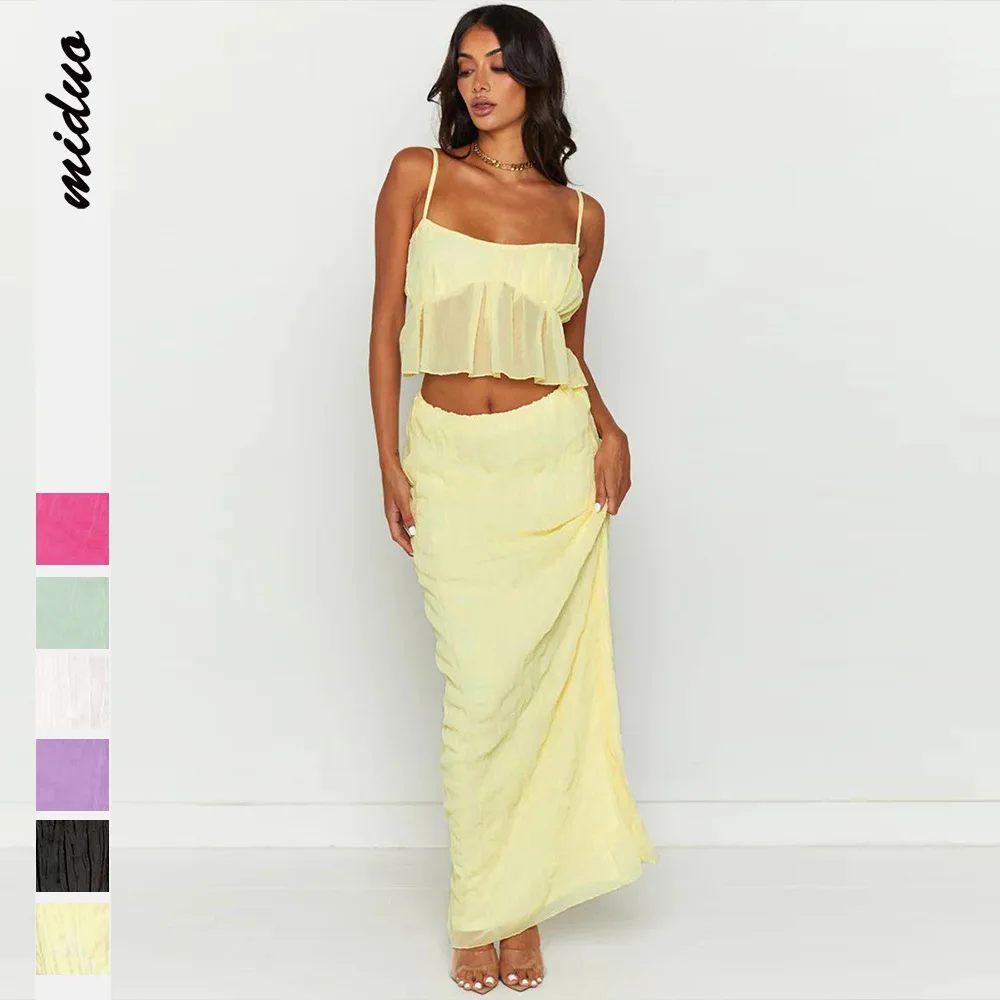 2024 Summer 2 Pieces Set Women Sexy Club Party Outfits Sleeveless Backless Crop Top  +Maxi Bodycon Skirt Two Piece Matching Sets