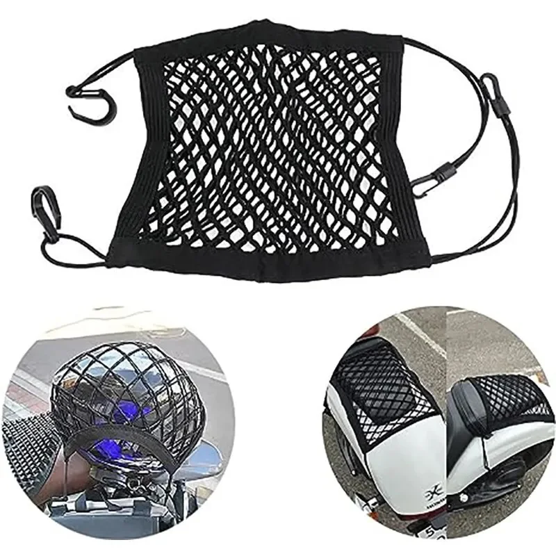 Motorcycle Cargo Net High Elastic Double Layer Motorcycle Net for Helmet Storage 25X30 Bungee Cargo Net with Hooks Luggage Net