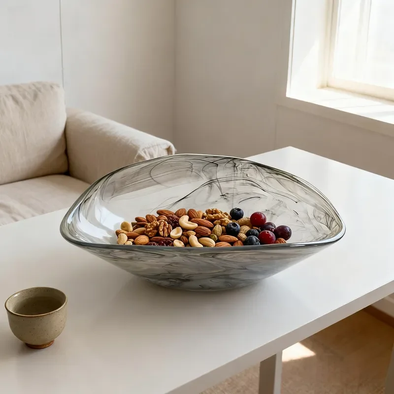 Yunwu Yuanbao Glass Salad Bowl Creative Fruit Plate Simple Storage Dish Designer Tableware for Home Kitchen Dining Room Decor