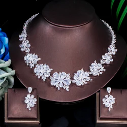 ThreeGraces Sparkling Cubic Zirconia Big Flower Choker Necklace and Earrings Dubai Wedding Bridal Jewelry Set for Women TZ894