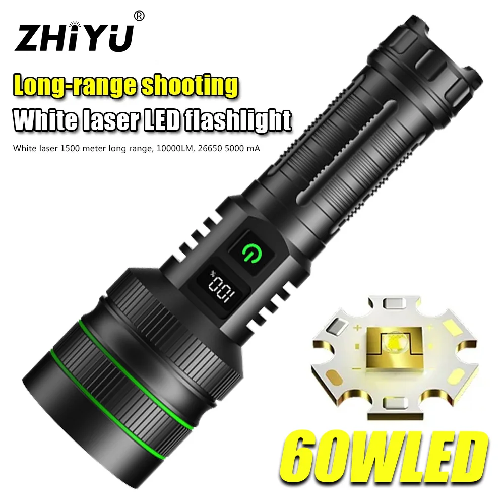 60W High Power Led Flashlight Type-c Rechargeable Tactical Torch Long Range Outdoor Hand Lamp Camping Lantern Use 26650 Battery