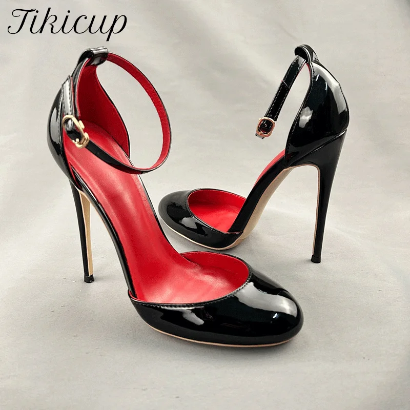 Black Patent Leather Women Ankle Strap D\'orsay Pumps 12cm High Heels Cute Mary Jane Red inside Stilettos Party Shoes Customize