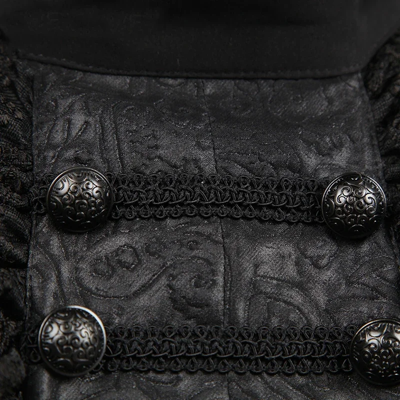 PUNK RAVE Gothic Black White Soft Lace High Stand Collar Stage Chiffon Men Shirt Male Long Sleeve Embossing Blouse Turtle Button