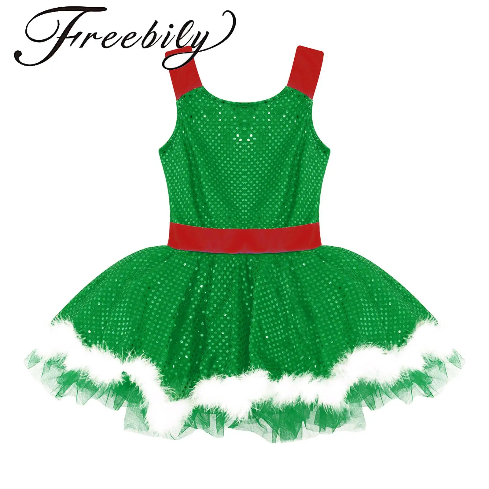 أطفال بنات عيد الميلاد الترتر الباليه توتو فستان ثلج زي عيد الميلاد سانتا كلوز الجمباز التزلج فو الفراء يوتار كامي فستان مجموعة #1