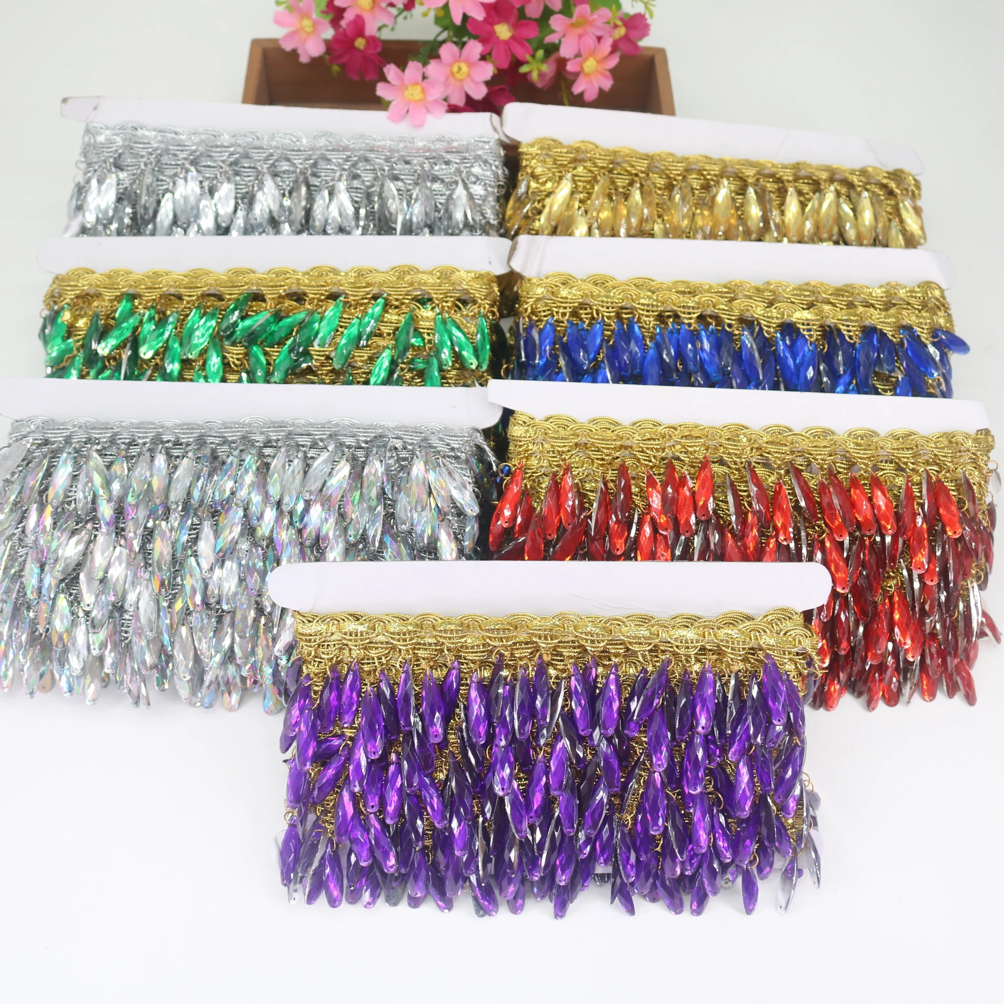 

10Yards 4.5cm Tassel Lace Chain Rhinestone Decoration Fringe Tassels Ribbon Clothing Dress Headwear Materials Sewing Accessories