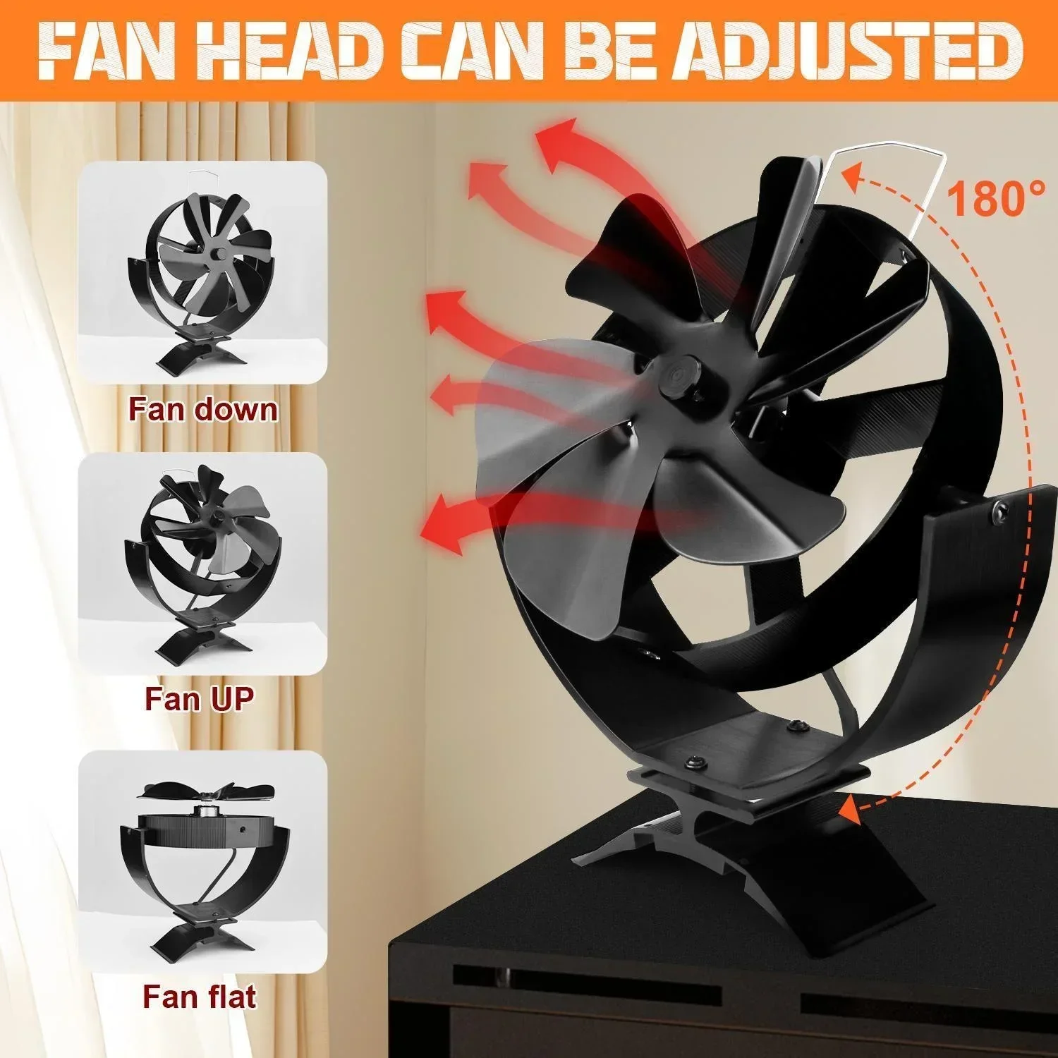 6 Blades Stove Fan Heat Powered Fireplace Fan Log Wood Burner Eco-fan Quiet 360° Rotating Fan Home Winter Warm Heat Distribution