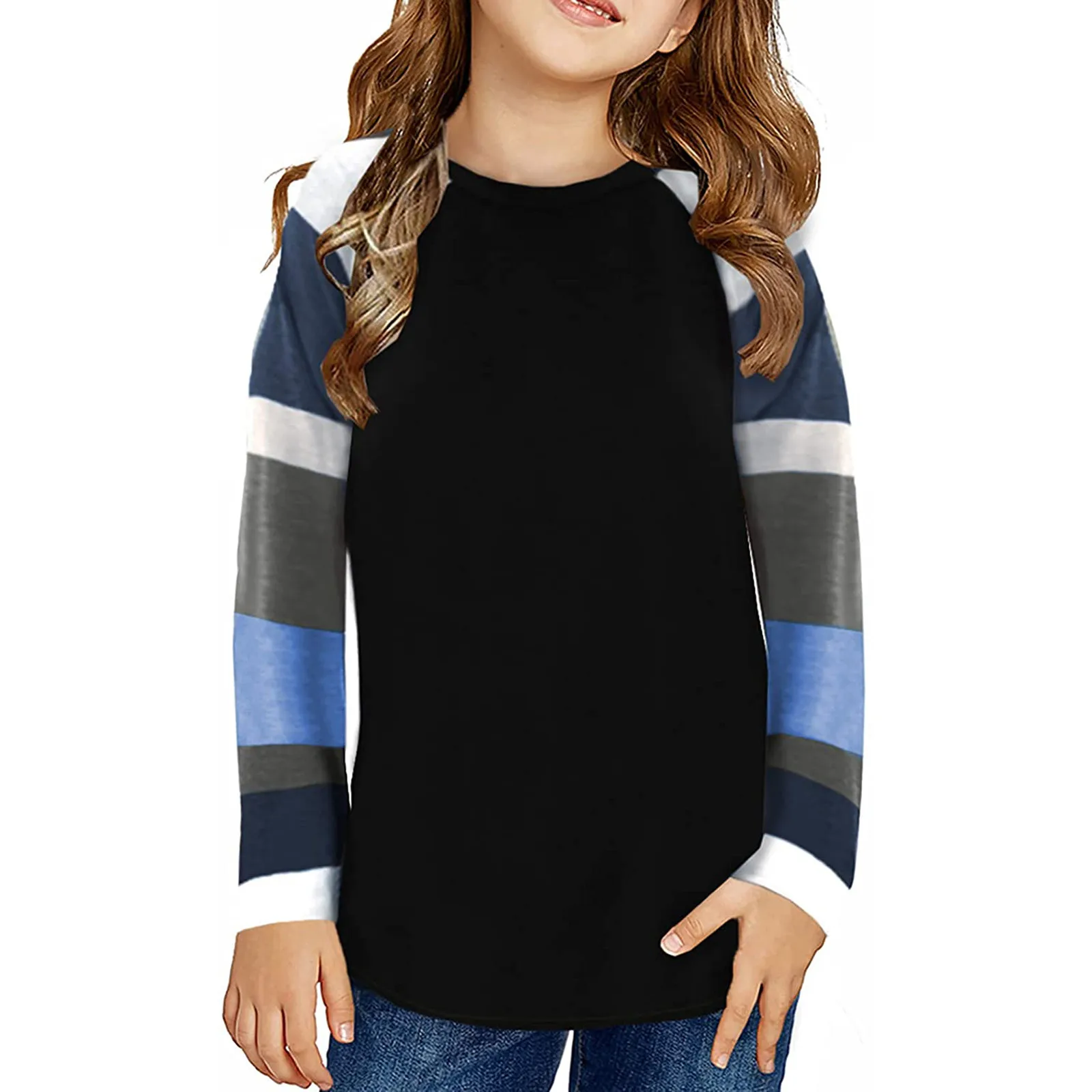 Camisetas para niñas, camisas de primavera y verano para niñas, camisetas de manga larga con bloques de colores para niñas, Tops de 6, 8, 9, 10 y 12