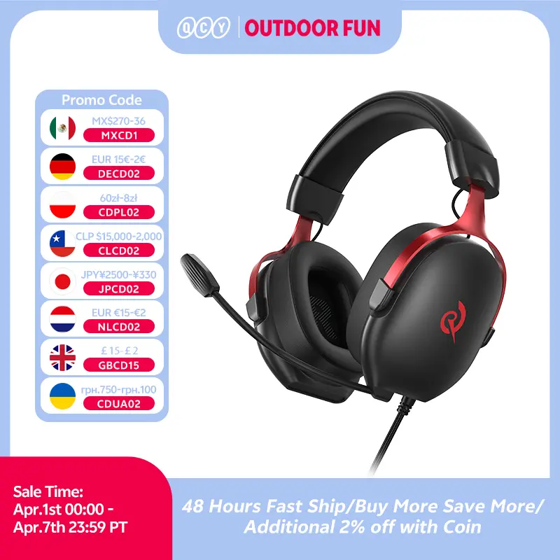 سماعات رأس QCY VN200 Pro سلكية للألعاب مع ميكروفون 40 ملم مشغل صوت محيطي 7.1 سماعات فوق الأذن للكمبيوتر PS4 PS5