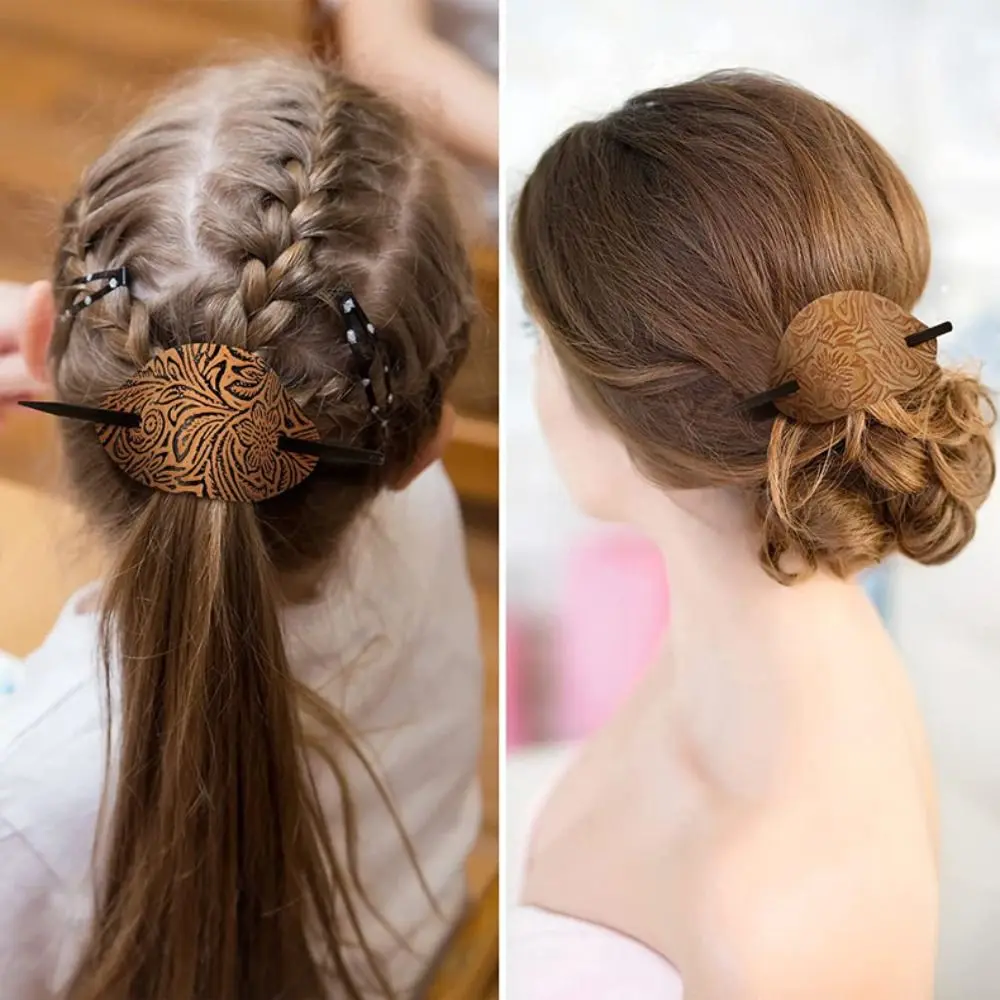 Women Girls Oval Shape Ponytail Holders Leather Hair Sticks Hair Tie Hair Barrette Hair Pins
