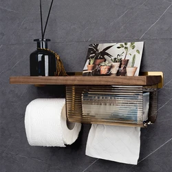 1 pc Solid wood toilet tissue box Punching installation bathroom Kitchen accessories Home storage Bathroom glass shelf