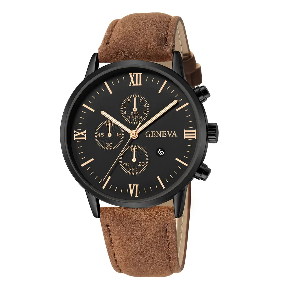 Geneva Watch Men Ultra Thin Watches Fashion Sport Leather Band Calendar Quartz Wristwatches Men Clearance Sale Dropshipping 2023