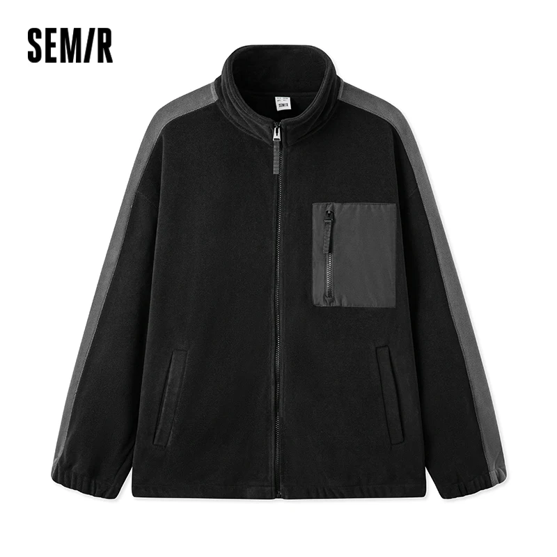 Semir-Veste en peluche épissée pour hommes, style extérieur, haut à la mode, col montant, couleurs durables, abonnés, hiver, nouveau, 2024