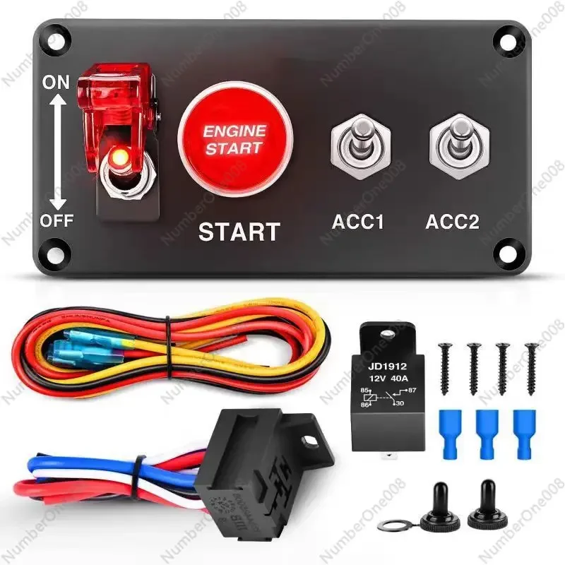 Automobile ignition switch panel 12V rocker arm switch with engine button with LED light switch with cable