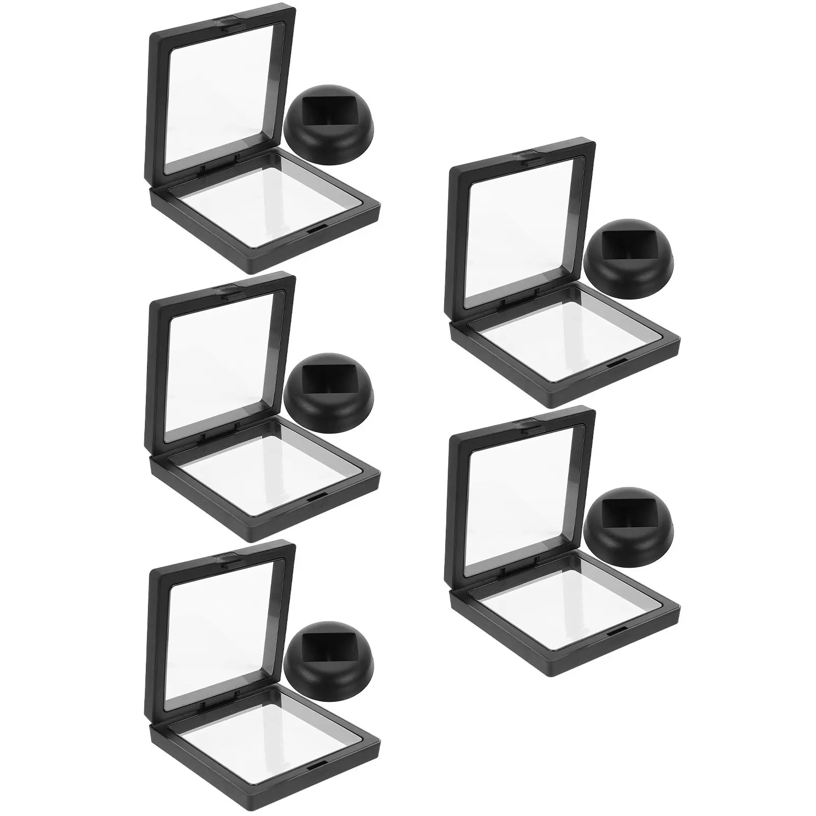 5Pcs Premium Clear Acrylic Display Case Set for Jewelry Challenge Coins Pins Handicrafts with Suspension Display Dustproof