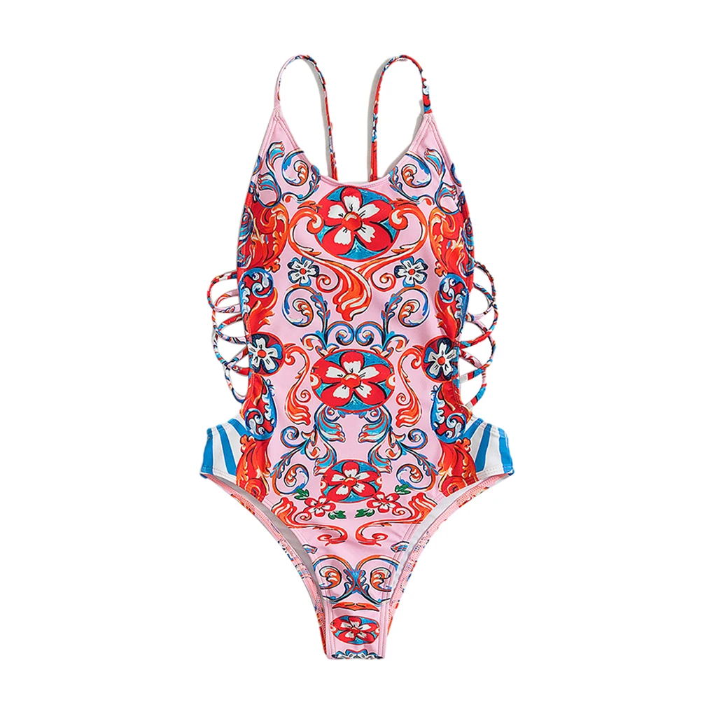 Women Swimsuit Open Back Vintage Swimwear Lady Bach Vacation Bathing Suit Sports Stretchy Swimming Accessories