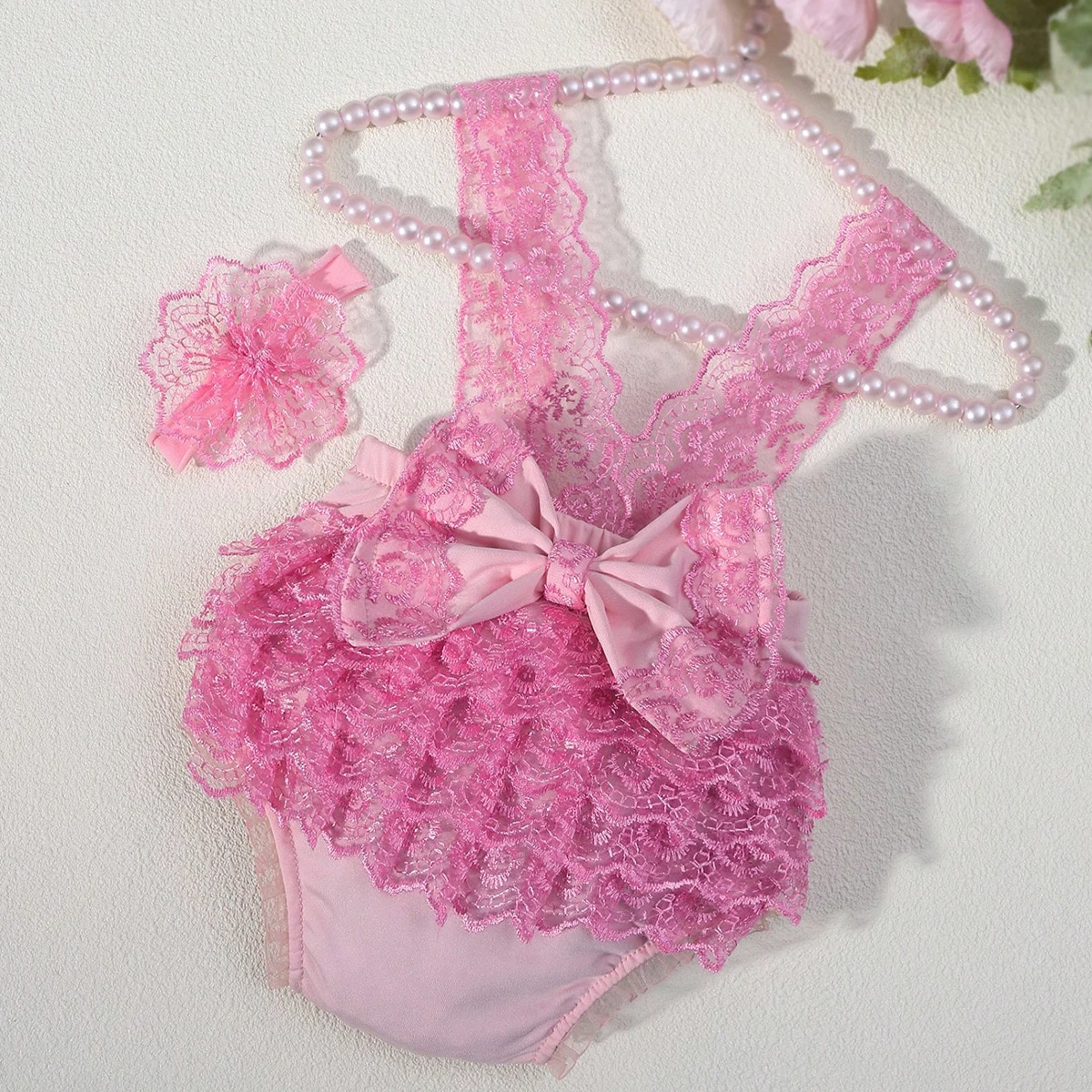 Ylsteed – ensemble barboteuse en dentelle pour photographie de nouveau-né, tenues de séance Photo avec bandeau à nœud pour bébé fille, idées d'images