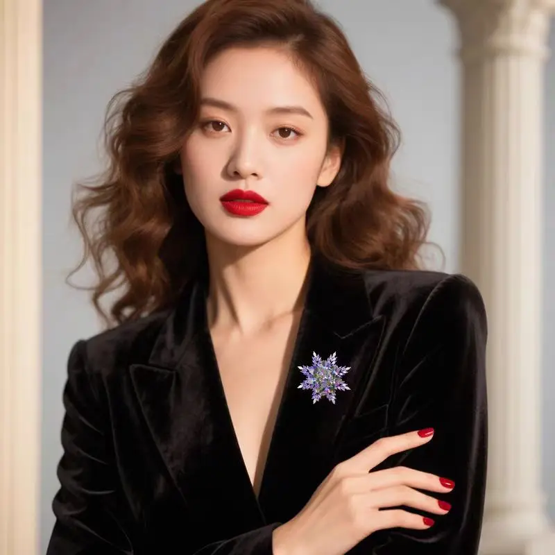 Women's Amethyst Snowflake Brooch Delicate Pin Fashion Coat Accessories Gift