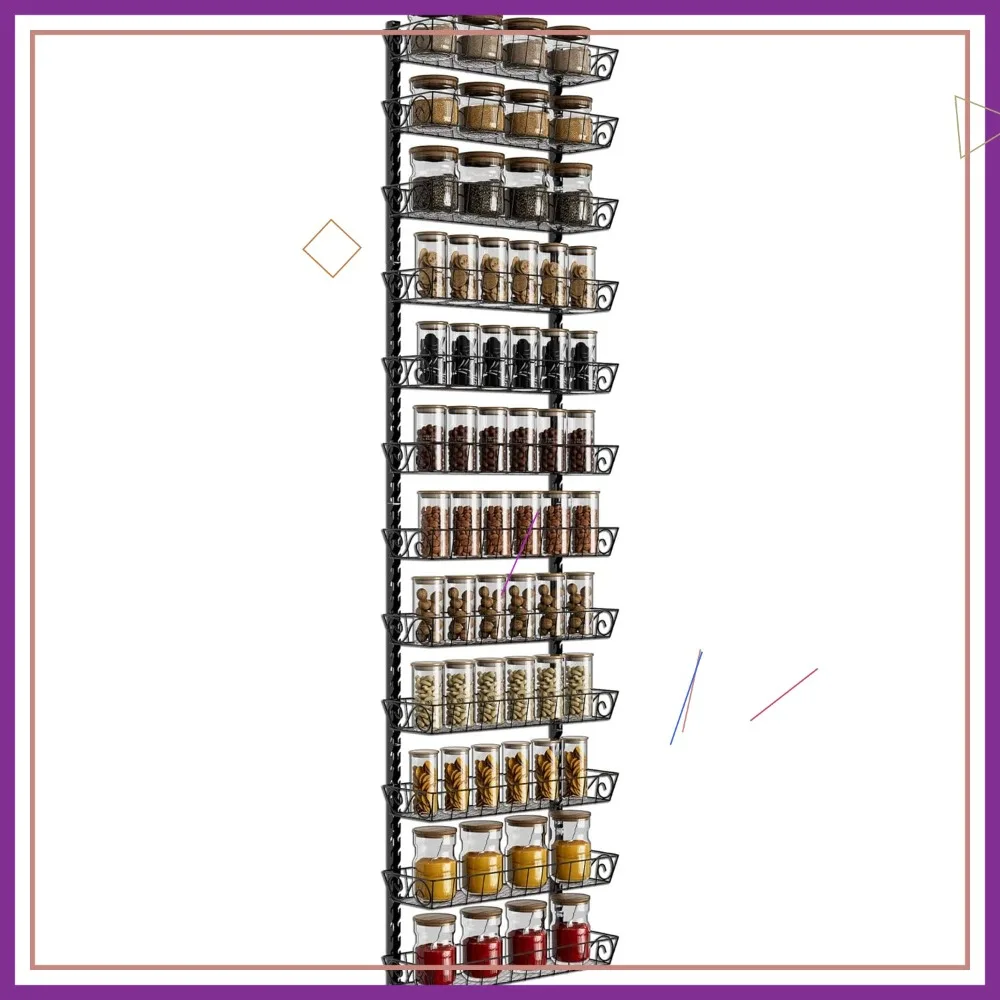 

Регулируемая настенная полка-органайзер для специй, 12-уровневая подвесная полка двойного назначения для кухонного шкафа или дверцы кладовой, черная